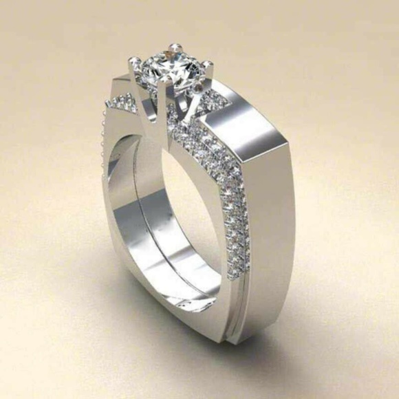 2 pc set 925 Silver White Sapphire Rings New - Picture 2 of 3